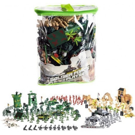 Set baza militara pentru copii, 300 piese incluse, husa transport, multicolor