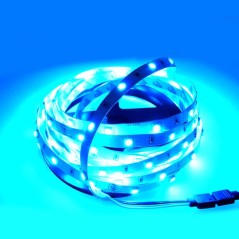 Banda LED albastra, 12V, fascicul 120 grade, lungime rola 5 m, IP65, dublu adeziva