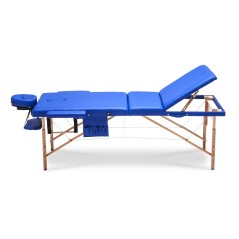 Pat masaj Bodyfit XXL, 3 sectiuni, inaltime reglabila 61-83cm, husa transport, cadru lemn, piele ecologica, pliabil, albastru