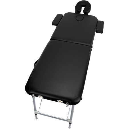 Pat masaj Bodyfit XXL, 2 sectiuni, inaltime reglabila 65-87cm, husa transport, cadru aluminiu, piele ecologica, pliabil, negru