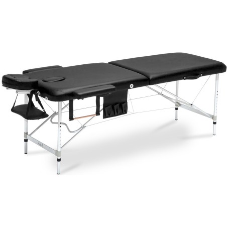Pat masaj Bodyfit XXL, 2 sectiuni, inaltime reglabila 65-87cm, husa transport, cadru aluminiu, piele ecologica, pliabil, negru