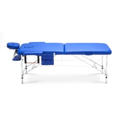 Pat masaj Bodyfit XXL, 2 sectiuni, inaltime reglabila 65-87cm, husa, cadru aluminiu, piele ecologica, pliabil, albastru
