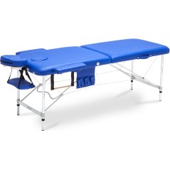 Pat masaj Bodyfit XXL, 2 sectiuni, inaltime reglabila 65-87cm, husa, cadru aluminiu, piele ecologica, pliabil, albastru
