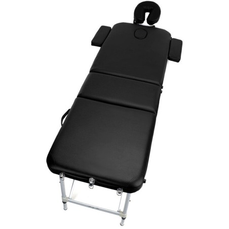 Pat masaj Bodyfit XXL, 3 sectiuni, inaltime reglabila 65-87cm, husa transport, cadru aluminiu, piele ecologica, pliabil, negru