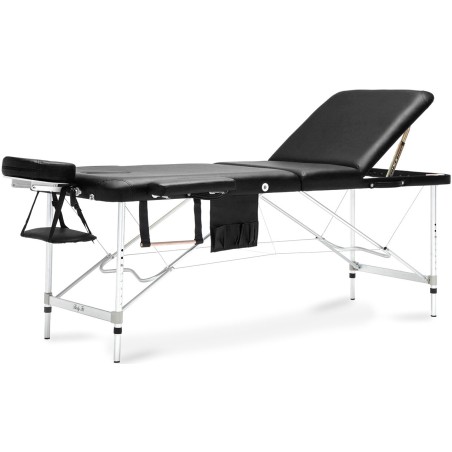 Pat masaj Bodyfit XXL, 3 sectiuni, inaltime reglabila 65-87cm, husa transport, cadru aluminiu, piele ecologica, pliabil, negru