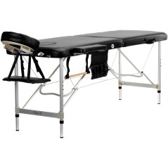 Pat masaj Bodyfit, 2 sectiuni, inaltime reglabila 65-87cm, husa transport, cadru aluminiu, piele ecologica, pliabil, negru