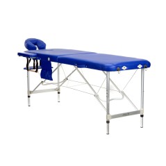 Pat masaj Bodyfit, 2 sectiuni, inaltime reglabila 65-87cm, husa transport, cadru aluminiu, piele ecologica, pliabil, albastru