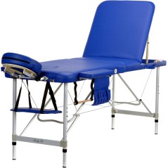 Pat masaj Bodyfit, 3 sectiuni, inaltime reglabila 66-87cm, husa transport, cadru aluminiu, piele ecologica, pliabil, albastru