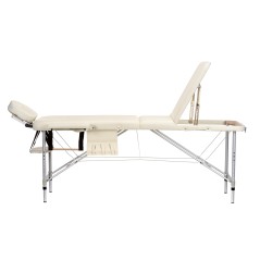 Pat masaj Bodyfit, 3 sectiuni, inaltime reglabila 66-87cm, husa transport, cadru aluminiu, piele ecologica, pliabil, crem