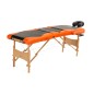 Pat masaj Bodyfit, 4 sectiuni, inaltime reglabila 62-86cm, husa transport, cadru lemn, piele ecologica, pliabil,negru/portocaliu