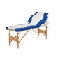Pat masaj Bodyfit, 4 sectiuni, inaltime reglabila 62-86cm, husa transport, cadru lemn, piele ecologica, pliabil,albastru/alb