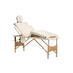 Pat masaj Bodyfit, 4 sectiuni, inaltime reglabila 62-86cm, husa transport, cadru lemn, piele ecologica, pliabil, crem