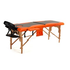 Pat masaj Bodyfit, 2 sectiuni, inaltime reglabila 61-84cm, husa transport, cadru lemn, piele ecologica, pliabil,negru/portocaliu