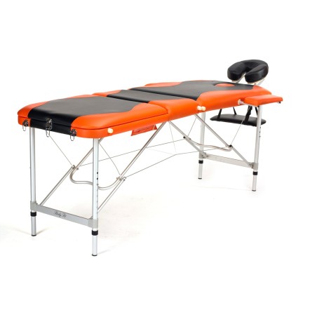 Pat masaj Bodyfit, 3 sectiuni, inaltime reglabila 66-87cm, husa transport, cadru aluminiu, piele ecologica, negru/portocaliu