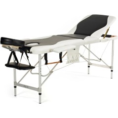 Pat masaj Bodyfit, 3 sectiuni, inaltime reglabila 66-87cm, husa transport, cadru aluminiu, piele ecologica, pliabil,alb/negru
