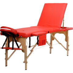 Pat masaj Bodyfit, 3 sectiuni, inaltime reglabila 61-84cm, husa transport, cadru lemn, piele ecologica, pliabil, rosu
