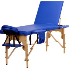 Pat masaj Bodyfit, 3 sectiuni, inaltime reglabila 61-84cm, husa transport, cadru lemn, piele ecologica, pliabil, albastru