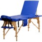 Pat masaj Bodyfit, 3 sectiuni, inaltime reglabila 61-84cm, husa transport, cadru lemn, piele ecologica, pliabil, albastru