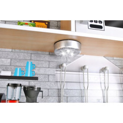 Bucatarie pentru copii, din lemn 80x80.5cm, ustensile, lampa LED, aragaz, cuptor, telefon, chiuveta