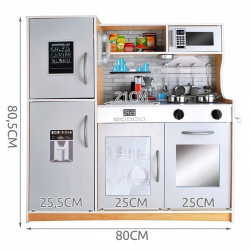 Bucatarie pentru copii, din lemn 80x80.5cm, ustensile, lampa LED, aragaz, cuptor, telefon, chiuveta