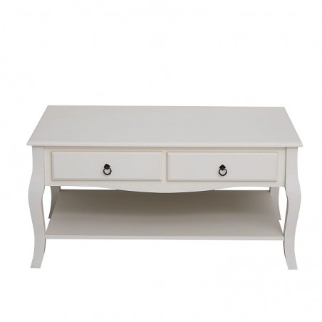 Masuta cafea 100x60x49 cm, picioare lemn pin, MDF, 2 sertare, raft, RESIGILAT