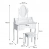 Set masa de toaleta pentru machiaj cu oglinda, 7 sertare, scaun tapitat, alb