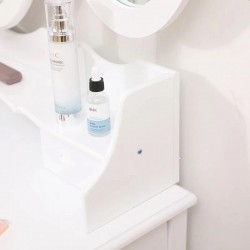 Set masa de toaleta pentru machiaj cu oglinda, 7 sertare, scaun tapitat, alb