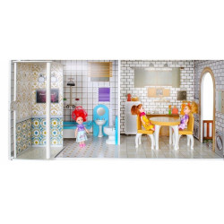 Casa pentru papusi, de dimensiuni mari, 2 etaje, 6 papusi incluse, iluminata LED, telecomanda