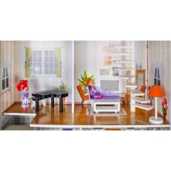 Casa pentru papusi, de dimensiuni mari, 2 etaje, 6 papusi incluse, iluminata LED, telecomanda