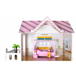 Casa pentru papusi, de dimensiuni mari, 2 etaje, 6 papusi incluse, iluminata LED, telecomanda