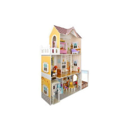 Casa pentru papusi, de dimensiuni mari, 2 etaje, 6 papusi incluse, iluminata LED, telecomanda