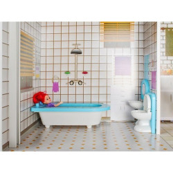 Casa pentru papusi, de dimensiuni mari, 2 etaje, 6 papusi incluse, iluminata LED, telecomanda