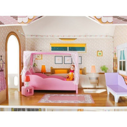 Casa pentru papusi, de dimensiuni mari, 2 etaje, 6 papusi incluse, iluminata LED, telecomanda