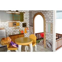 Casa pentru papusi, de dimensiuni mari, 2 etaje, 6 papusi incluse, iluminata LED, telecomanda