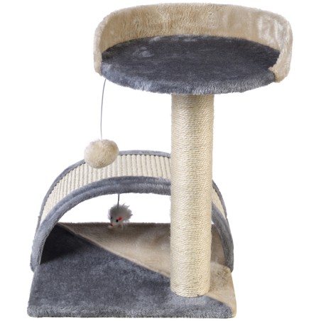 Ansamblu de joaca pentru pisici, 2 etaje, materiale ecologice, jucarie inclusa, 42x35x49, 2,5kg, gri