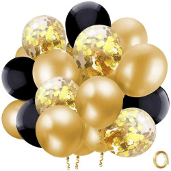 Kit aranjament baloane, fundal La multi ani si 53 baloane, confetti, auriu, negru