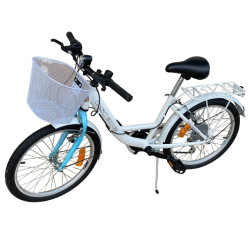 Bicicleta de oras, 20 inch, cadru otel, 6 viteze, cos cumparaturi, portbagaj, alb