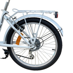 Bicicleta de oras, 20 inch, cadru otel, 6 viteze, cos cumparaturi, portbagaj, alb