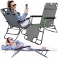 Sezlong pliabil tip scaun, pentru camping sau plaja, cotiere PVC, tetiera detasabila, 153x60x79 cm, RESIGILAT