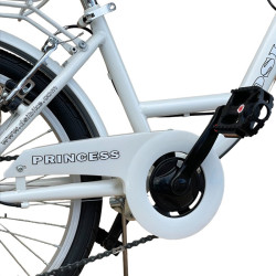 Bicicleta de oras, 20 inch, cadru otel, 6 viteze, cos cumparaturi, portbagaj, alb