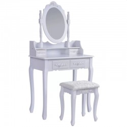 Masa de toaleta pentru machiaj cu 4 sertare, scaun tapitat si oglinda, RESIGILAT
