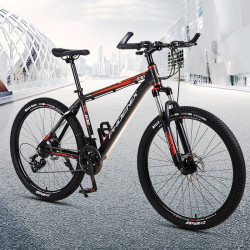 Bicicleta MTB de 26 inch, 21 viteze Shimano, jante aluminiu, frane disc, Phoenix, negru-rosu