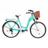Bicicleta dama, 28 inch, schimbator Shimano 7 viteze, cadru otel, V-Brake, cos si portbagaj, turcoaz