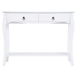 Masa tip consola 100x33x79 cm, 2 sertare, picioare lemn pin, blat MDF, alb