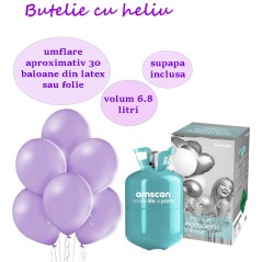 Butelie cu heliu pentru umflare 30 baloane, latex si folie, capacitate 6.8L, unica folosinta