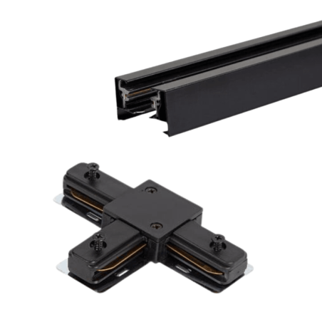 Conector tip T pentru sina monofazata, configuratie 3 sine, negru