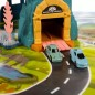Pista interactiva cu obstacole, rotativa, 4 masinute incluse, 70 x 38 x 25 cm, multicolor