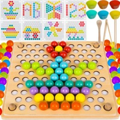 Puzzle din lemn cu margele colorate, accesorii incluse, 22 x 22 x 5.5 cm