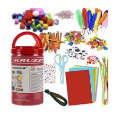 Set creativ pentru copii, decoratiuni, pene, pompoane, foarfeca, multiple elemente pentru lucru manual