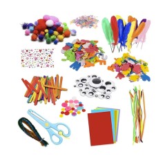 Set creativ pentru copii, decoratiuni, pene, pompoane, foarfeca, multiple elemente pentru lucru manual
